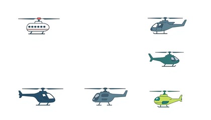 Helicopter, Chopper, Rotorcraft, Whirlybird Icons Set - Transportation Icons Set - Set Of Transport Icons