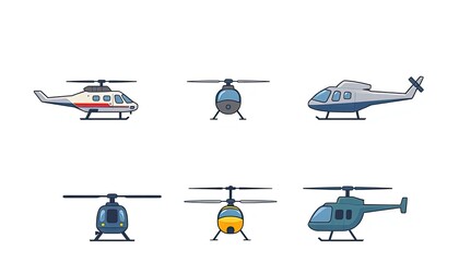 Helicopter, Chopper, Rotorcraft, Whirlybird Icons Set - Transportation Icons Set - Set Of Transport Icons