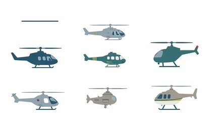 Helicopter, Chopper, Rotorcraft, Whirlybird Icons Set - Transportation Icons Set - Set Of Transport Icons