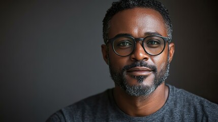 Obraz premium A serious portrait of a black man in a studio, exuding pride and confidence, represents a therapist offering mental health services and counseling.