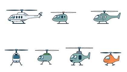 Helicopter, Chopper, Rotorcraft, Whirlybird Icons Set - Transportation Icons Set - Set Of Transport Icons