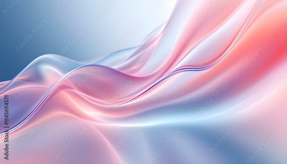 Fototapete An iridescent fluid abstract image with vibrant colors in a smooth, flowing style on a soft gradient background. Vibrant holographic fluid colors flow abstractly. Abstract iridescent wave, pastel pink