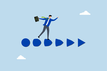Business transformation change, entrepreneur company leader stride in circle convert to triangle facing arrow ahead.