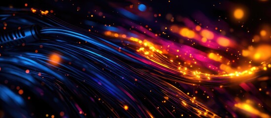 Dynamic abstract illustration of colorful network cables with glowing effects representing modern telecommunications and digital connectivity concepts