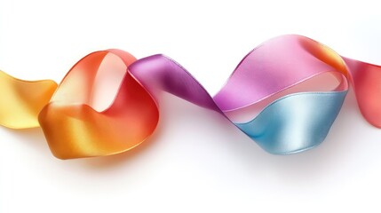 Colorful fabric ribbons gracefully flowing on a white background showcasing vibrant hues and smooth texture ideal for creative design projects.