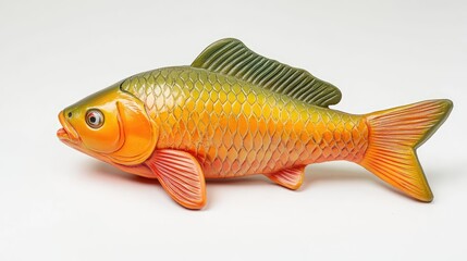 Obraz premium Colorful vintage toy fish isolated on a clean white background ideal for childhood nostalgia and decorative themes in design projects