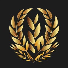 A golden emblem of leaves and wheat, a vector graphic on black background