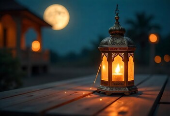 Obraz premium Lantern and Full Moon Night