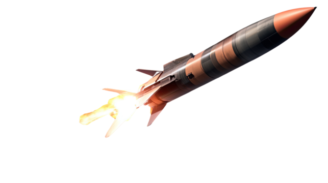 Missile Launch: A powerful image of a missile launching into the sky, leaving a fiery trail behind. Perfect for illustrating concepts related to space exploration, military power.