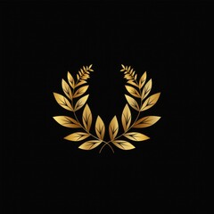 A golden emblem of leaves and wheat, a vector graphic on black background