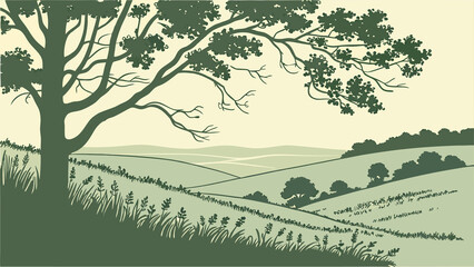 landscape with trees with vintage retro style