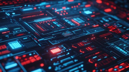 Obraz premium Futuristic Data Interface with Neon Lights Representing Robotic Process Automation and AI Algorithms in Business Technology