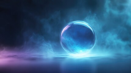 Abstract glowing bubble on a misty colorful background creating a dreamy ethereal atmosphere for creative design projects.