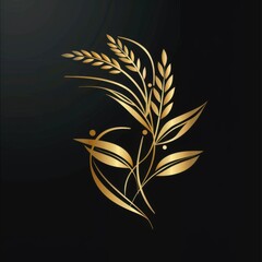 A golden emblem of leaves and wheat, a vector graphic on black background