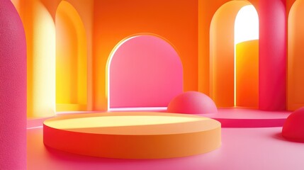 Vibrant abstract interior space with colorful arches and rounded structures for modern business concept and creative presentations