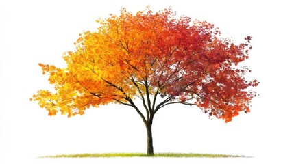 Fototapeta premium Vibrant autumn tree with colorful leaves isolated on a white background showcasing seasonal beauty and nature's transformation