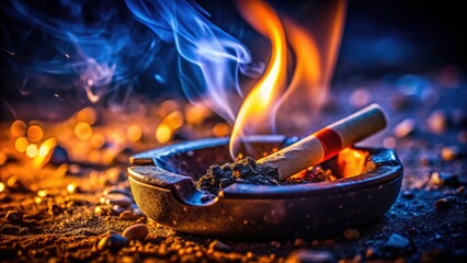 Night Photography: Dusty Ashtray, Cigarette Smoke, Dark, Gritty, Cinematic, Low-Light, Film Noir