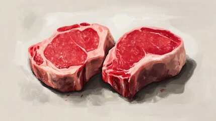 Fototapeta premium Freshly cut ribeye steak ready for grilling or cooking displayed on a neutral background in a culinary setting.