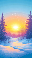 Winter Sunset Landscape Snow Trees Background