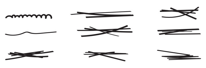 Swift crossed and wavy underlines. Underline markers collection. Vector illustration of scribble lines isolated on white background.