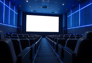 Empty Movie Theater with Blue Lighting