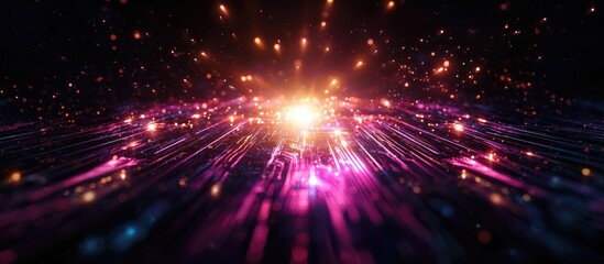 Naklejka premium Futuristic abstract background showcasing technological innovation with vibrant lights and lines representing advancement in electronics and repair.