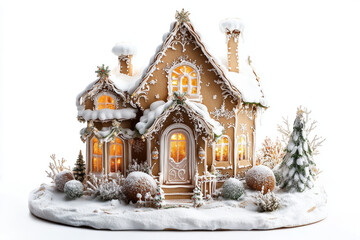 Fototapeta premium Christmas Gingerbread House, Festive, Warm Lighting, Detailed Composition, Photography