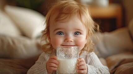 A toddler enjoys a refreshing glass of milk, highlighting the importance of healthy nutrition for young children.