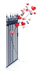 Love, Gate, Hearts, Romance, Illustration