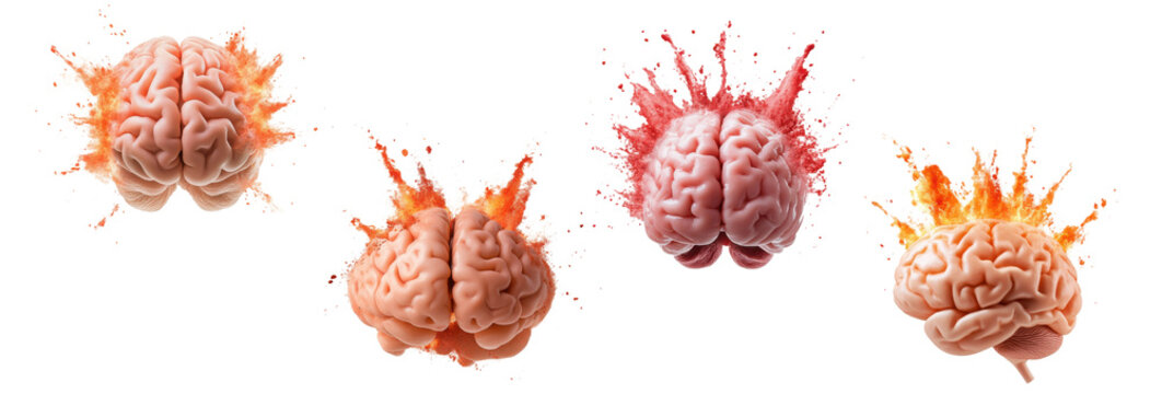 Set of exploding brain effects isolated on transparent background