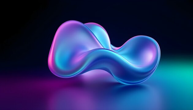 Blue and purple gradient color floating liquid blob. 3d rendering picture. 3d render of abstract gradient colorful fluids drop, soap bubble, a blob that is floating on air isolated on white background