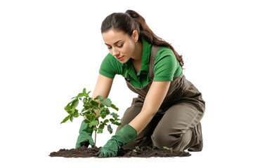 PNG woman planting tomato plant in soil