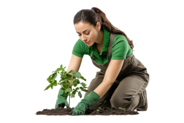 PNG woman planting tomato plant in soil
