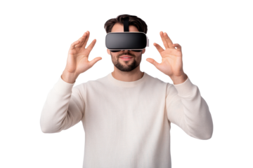 PNG man using VR headset in interactive gesture