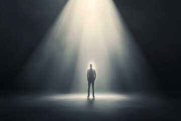 Obraz premium A person standing confidently under a focused spotlight