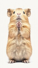 Obraz premium A cute, fluffy guinea pig standing with paws together, appearing to pray or seek attention.
