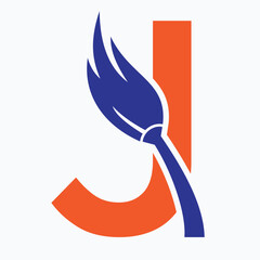 Obraz premium Initial Letter J House Cleaning Logo Concept With Clean Brush Symbol Vector Template