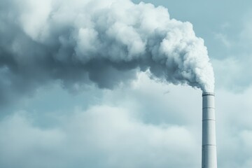 Industrial Pollution and Smoke Emission from a Factory Chimney Against a Cloudy Sky