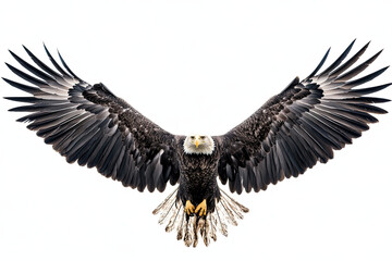 Obraz premium Bald eagle with wings slightly spread on a white background, symbolizing freedom