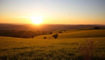 Obraz premium Golden Sunset Over Rolling Hills And Grasslands