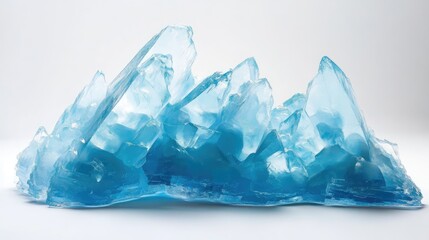 Fototapeta premium Majestic ice mountain sculpture showcasing intricate blue ice formations on a clean white background.