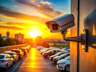 Silhouette CCTV Camera Security Outdoor Parking Car Anti-theft System, Sunlit Closeup
