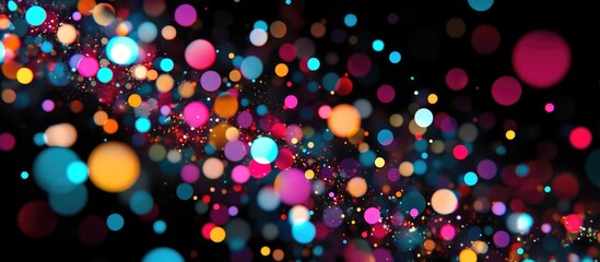 Naklejka premium Colorful bokeh lights on a black background creating a vibrant and artistic light texture and design effect for creative projects