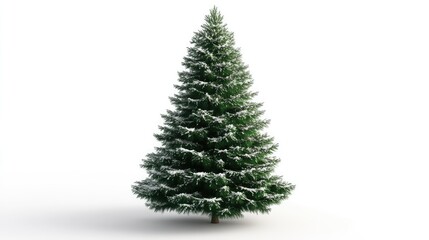 Fototapeta premium Realistic snow-covered Christmas tree isolated on a bright white background perfect for holiday themes and seasonal decorations.