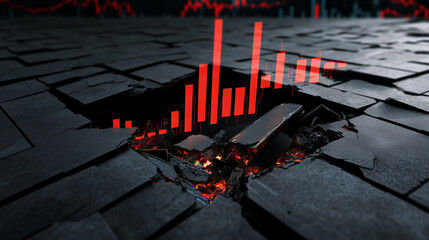 Crumbling Market Financial Crisis Concept with Red Stock Chart Graph on Cracked Ground