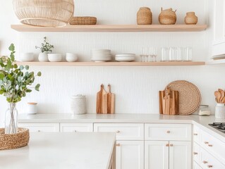 Stylish Minimalist Kitchen Decor With Wooden Shelves