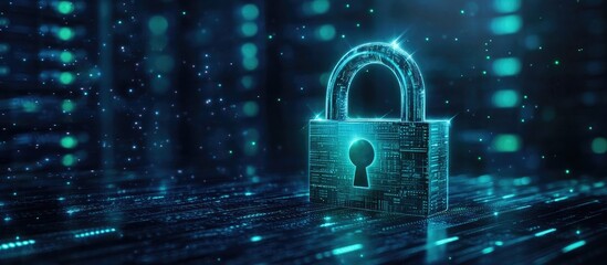 Cybersecurity Concept Illustration Featuring Digital Padlock and Data Security in Technology Environment