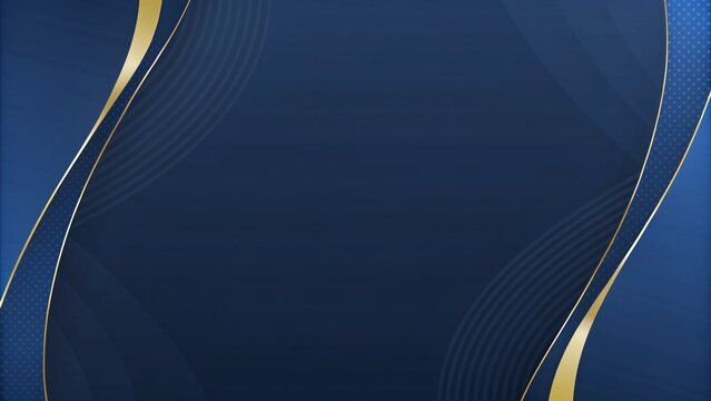 Blue luxury background with golden line, blue curve, shiny dots and glitter light effect. Elegant style design. Luxury dark blue background with halftone gold line curved and lighting effect