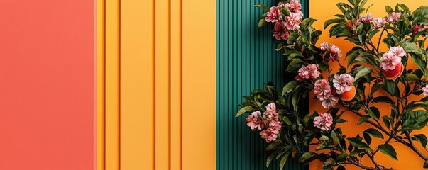 Peach tree abstract background idea. A vibrant floral arrangement against a colorful backdrop showcasing blooming beauty.