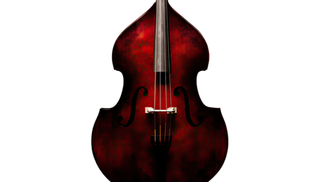 Crimson Double Bass: A close-up of a vintage, double bass with a captivating crimson finish, highlighting the intricate details and rich, warm tones of this classic instrument.